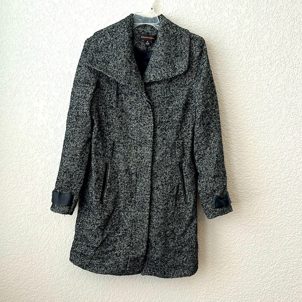 DANA BUCHMAN Gray Wool Blend Tweed Coat Size M